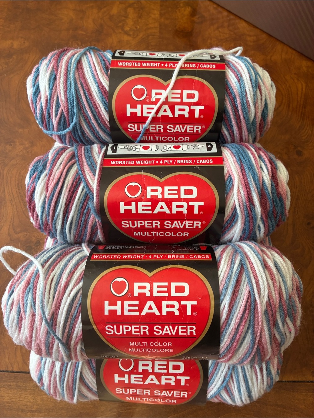 Red Heart Super Saver Multicolor Yarn - Blue, Pink & White